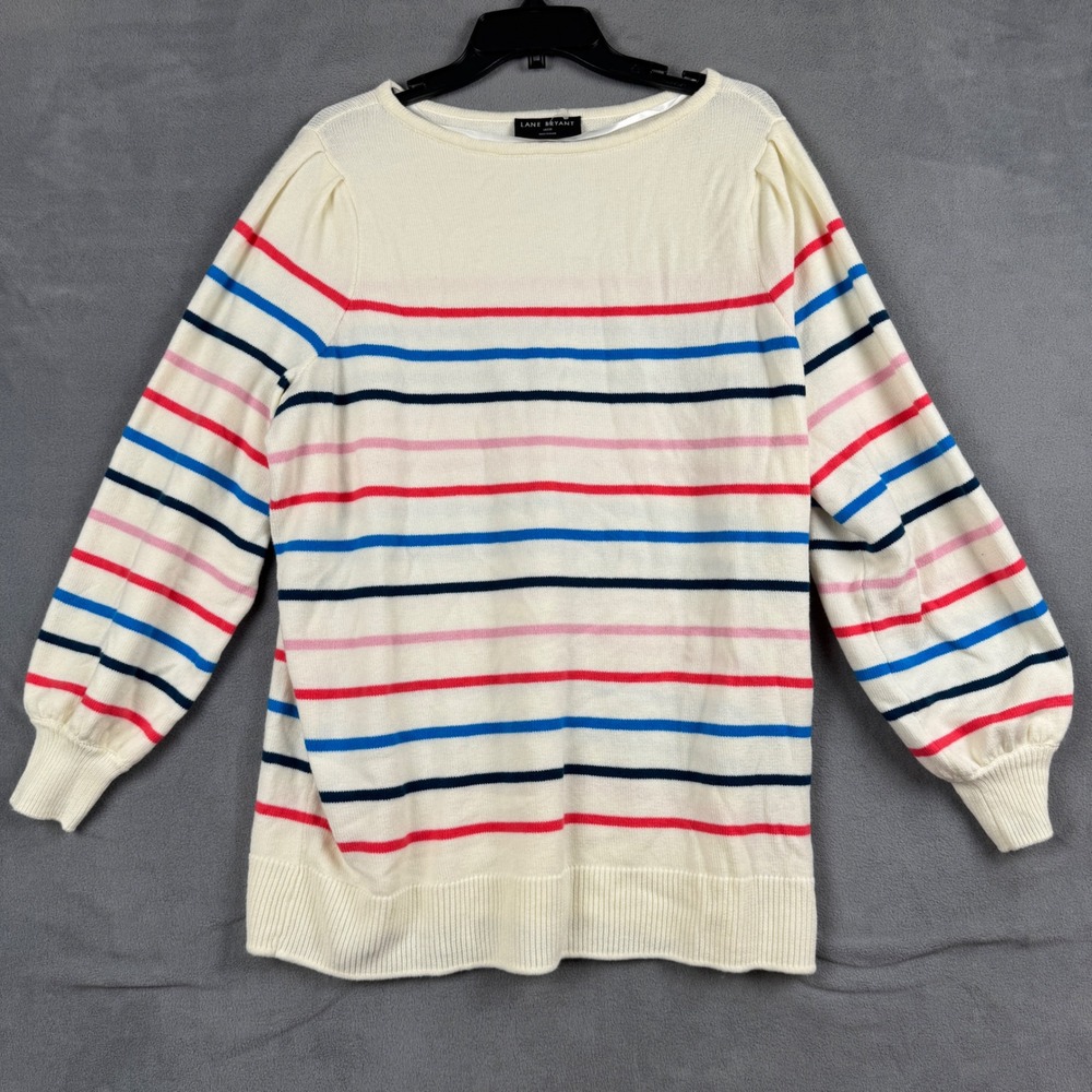 Lane Bryant Womens Multi Color Striped Boat Neck Sweater Cream 18/20 A83820